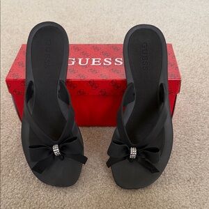 Guess Tutu Black Bow Rhinestone Slide Sandals